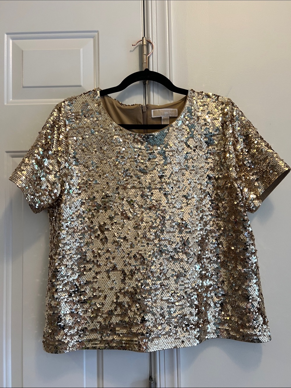 MICHAEL Michael Kors Gold Sequin Short Sleeve Top size L